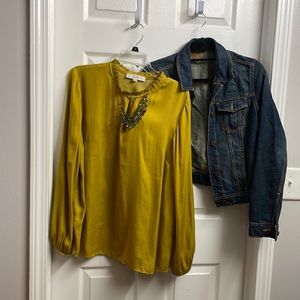 Ruffled long sleeved blouse, elastic cuffs.